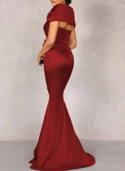 Elegant Satin Mermaid Cap Shoulder Mother Of The Bride Dresses With Beading Flowers