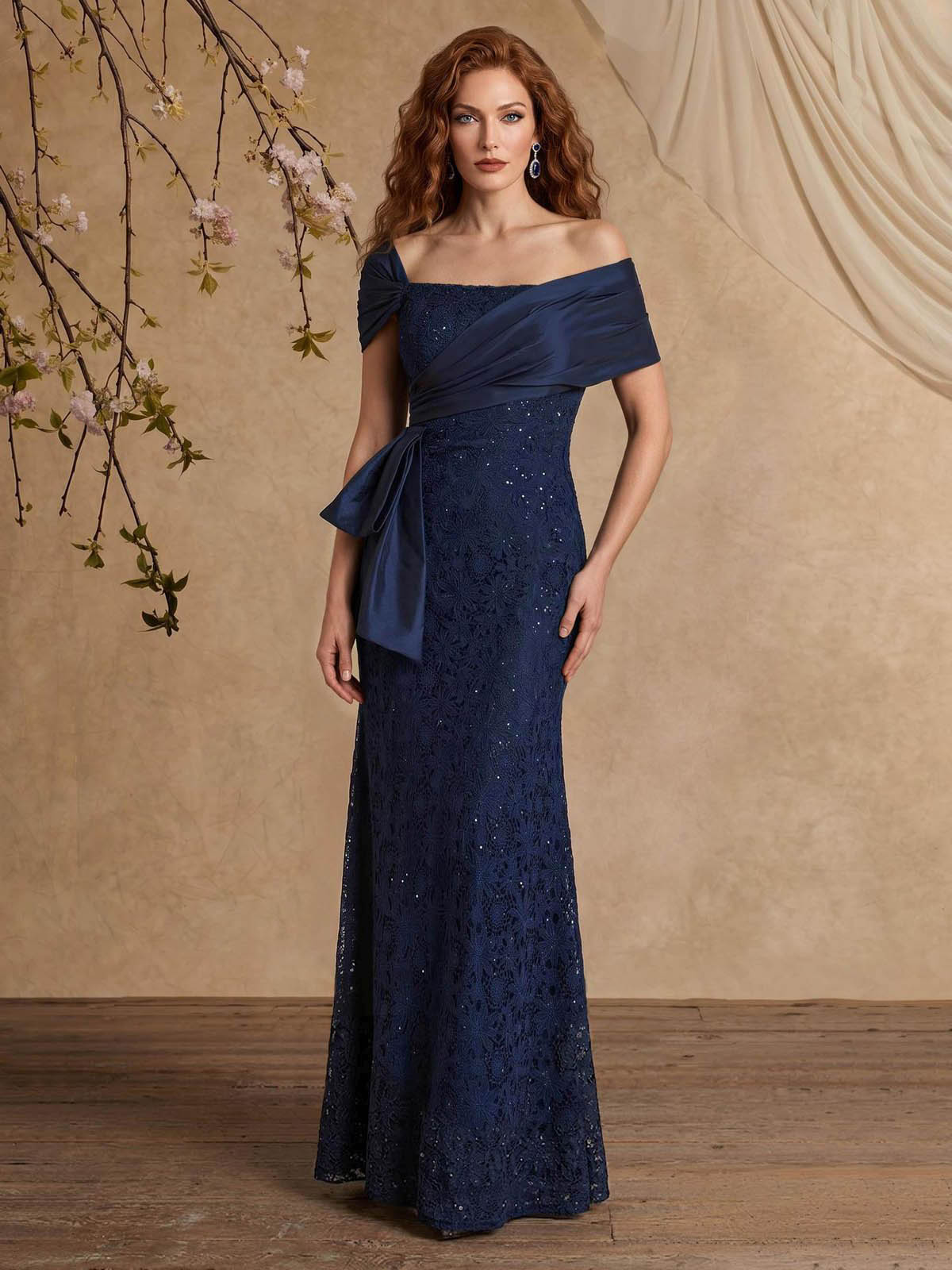Elegant Mermaid Beading Lace Mother Of The Bride Dresses With Unremovable Satin Wrap Elegant Mermaid Beading Lace Mother Of The Bride Dresses With Unremovable Satin Wrap