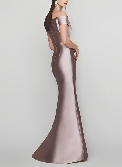 Mermaid Off-The-Shoulder Sleeveless Floor-Length Satin Mother Of The Bride Dresses With Bow(s)