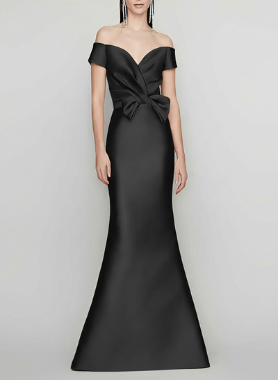 Mermaid Off-The-Shoulder Sleeveless Floor-Length Satin Mother Of The Bride Dresses With Bow(s)