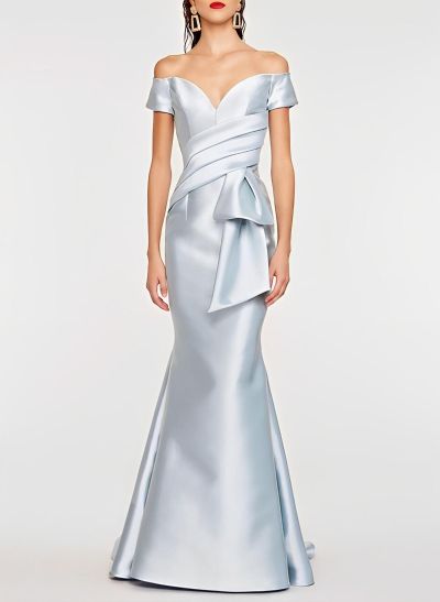 Mermaid Off-The-Shoulder Sleeveless Floor-Length Satin Mother Of The Bride Dresses With Pleated