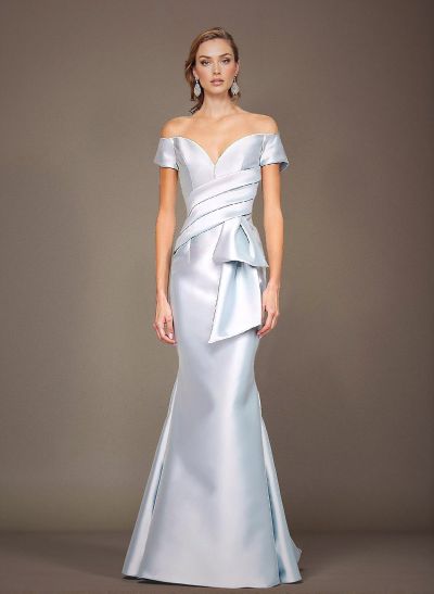 Mermaid Off-The-Shoulder Sleeveless Floor-Length Satin Mother Of The Bride Dresses With Pleated