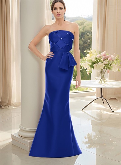 Strapless Sleeveless Floor-Length Satin Mother Of The Bride Dresses