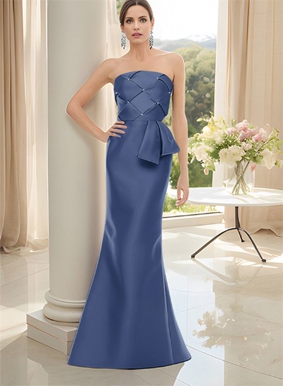 Strapless Sleeveless Floor-Length Satin Mother Of The Bride Dresses