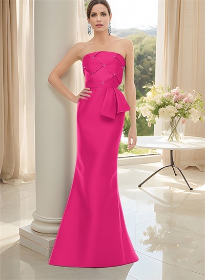 Strapless Sleeveless Floor-Length Satin Mother Of The Bride Dresses