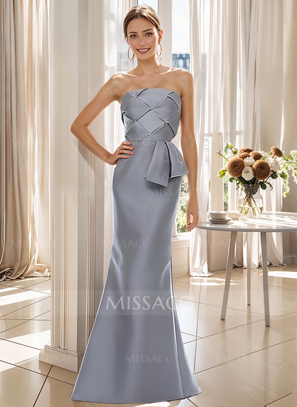 Flattering Beaded Strapless Ruched Waist Satin Mother Of The Bride Dresses