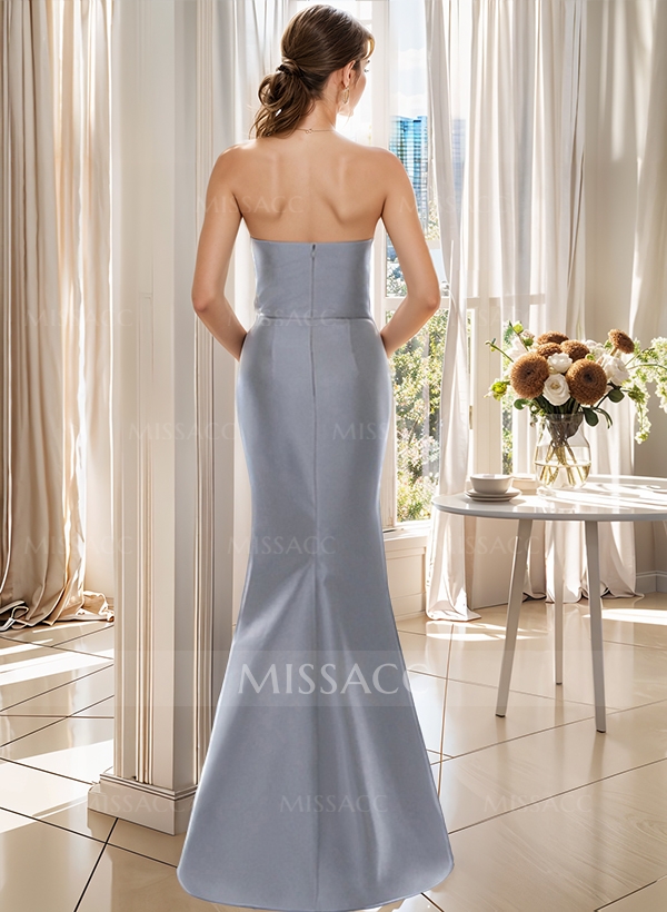 Flattering Beaded Strapless Ruched Waist Satin Mother Of The Bride Dresses