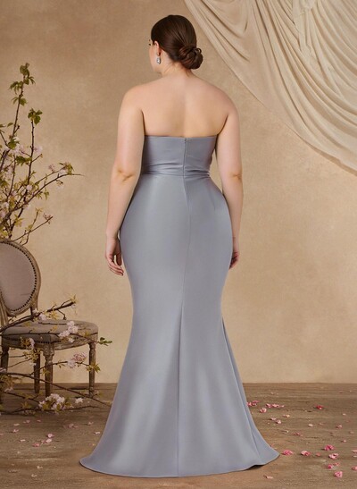 Flattering Beaded Strapless Ruched Waist Satin Mother Of The Bride Dresses