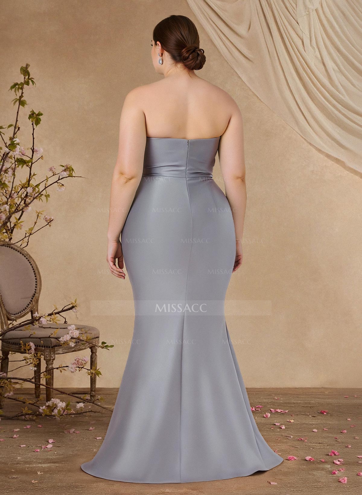 Flattering Beaded Strapless Ruched Waist Satin Mother Of The Bride Dresses
