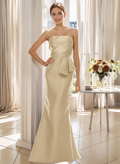 Flattering Beaded Strapless Ruched Waist Satin Mother Of The Bride Dresses