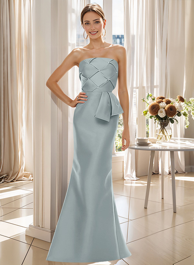 Flattering Beaded Strapless Ruched Waist Satin Mother Of The Bride Dresses