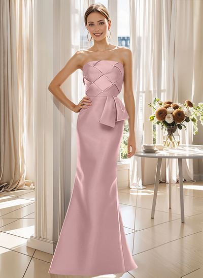 Flattering Beaded Strapless Ruched Waist Satin Mother Of The Bride Dresses