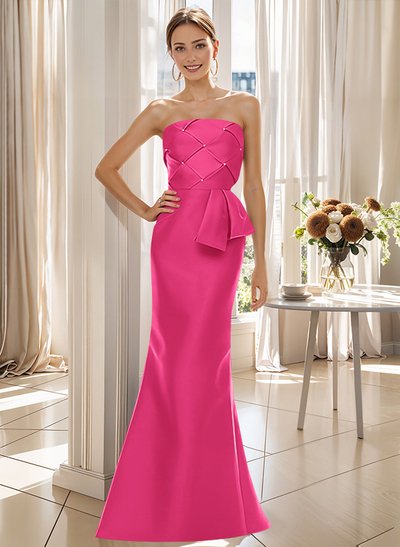 Flattering Beaded Strapless Ruched Waist Satin Mother Of The Bride Dresses