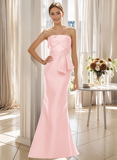 Flattering Beaded Strapless Ruched Waist Satin Mother Of The Bride Dresses