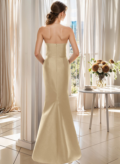 Flattering Beaded Strapless Ruched Waist Satin Mother Of The Bride Dresses