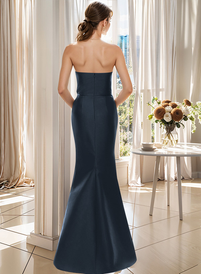 Flattering Beaded Strapless Ruched Waist Satin Mother Of The Bride Dresses