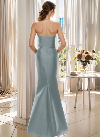 Flattering Beaded Strapless Ruched Waist Satin Mother Of The Bride Dresses