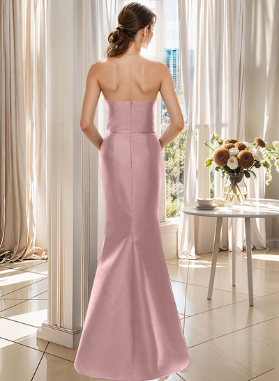 Flattering Beaded Strapless Ruched Waist Satin Mother Of The Bride Dresses