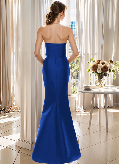Flattering Beaded Strapless Ruched Waist Satin Mother Of The Bride Dresses