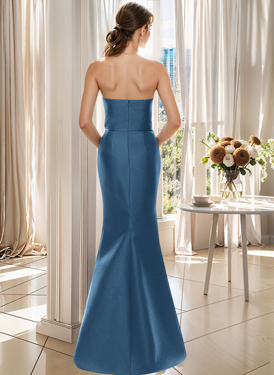 Flattering Beaded Strapless Ruched Waist Satin Mother Of The Bride Dresses
