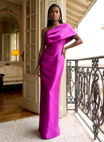 Sheath One-Shoulder Sleeveless Floor-Length Satin Mother Of The Bride Dresses