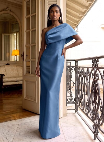 Sheath One-Shoulder Sleeveless Floor-Length Satin Mother Of The Bride Dresses