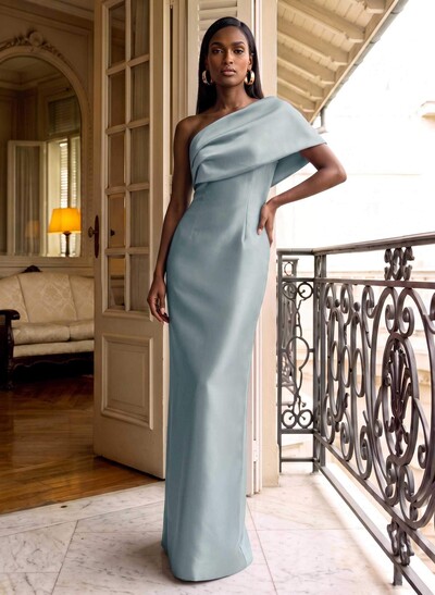 Sheath One-Shoulder Sleeveless Floor-Length Satin Mother Of The Bride Dresses