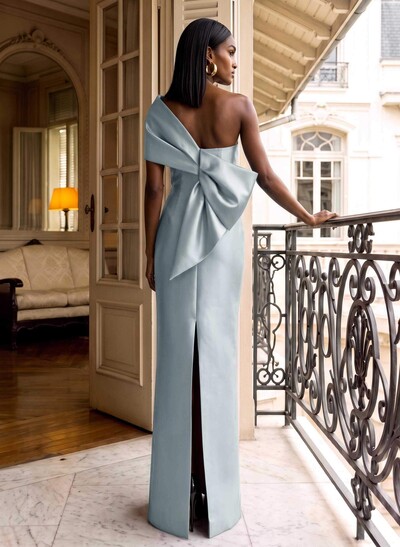 Sheath One-Shoulder Sleeveless Floor-Length Satin Mother Of The Bride Dresses