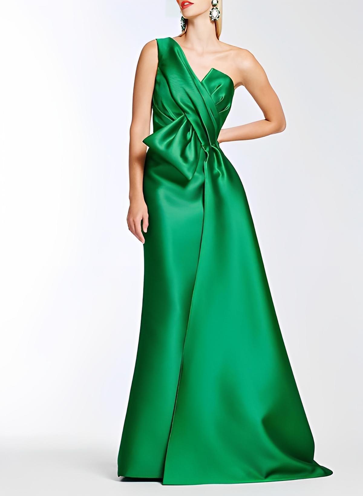 A-Line One-Shoulder Sleeveless Floor-Length Satin Mother Of The Bride Dresses With Bow(s)