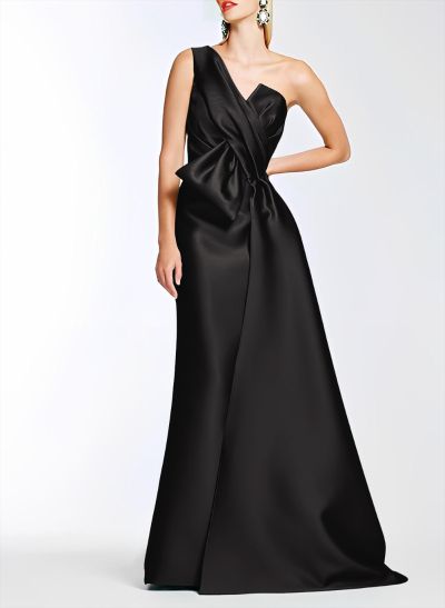 A-Line One-Shoulder Sleeveless Floor-Length Satin Mother Of The Bride Dresses With Bow(s)