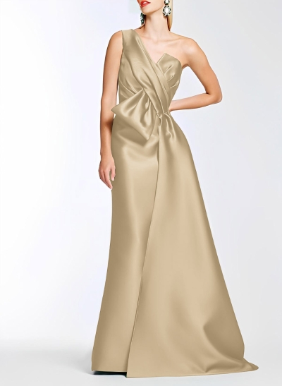 A-Line One-Shoulder Sleeveless Floor-Length Satin Mother Of The Bride Dresses With Bow(s)