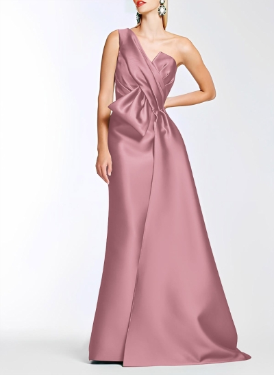 A-Line One-Shoulder Sleeveless Floor-Length Satin Mother Of The Bride Dresses With Bow(s)