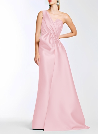 A-Line One-Shoulder Sleeveless Floor-Length Satin Mother Of The Bride Dresses With Bow(s)
