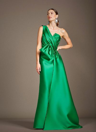 A-Line One-Shoulder Sleeveless Floor-Length Satin Mother Of The Bride Dresses With Bow(s)