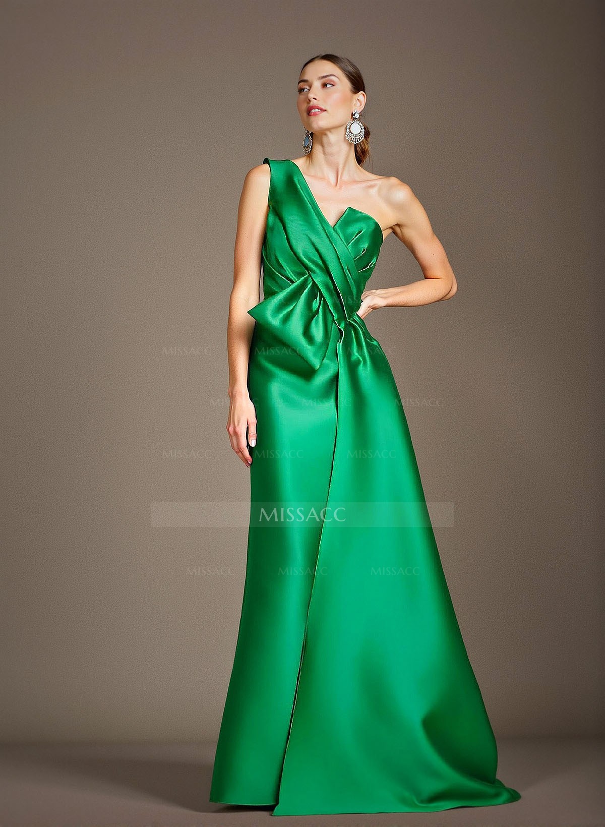 A-Line One-Shoulder Sleeveless Floor-Length Satin Mother Of The Bride Dresses With Bow(s)