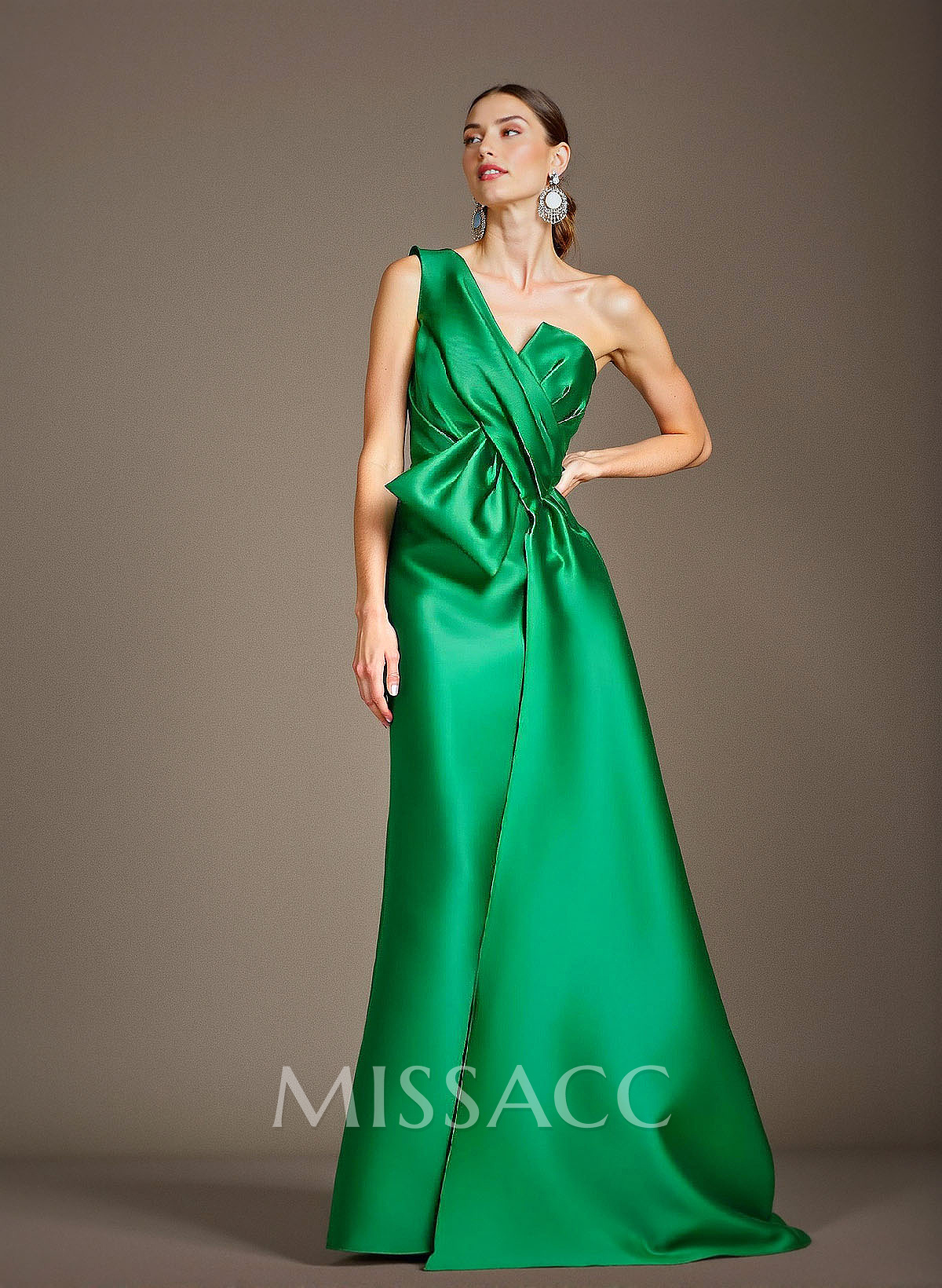 A-Line One-Shoulder Sleeveless Floor-Length Satin Mother Of The Bride Dresses With Bow(s) A-Line One-Shoulder Sleeveless Floor-Length Satin Mother Of The Bride Dresses With Bow(s)