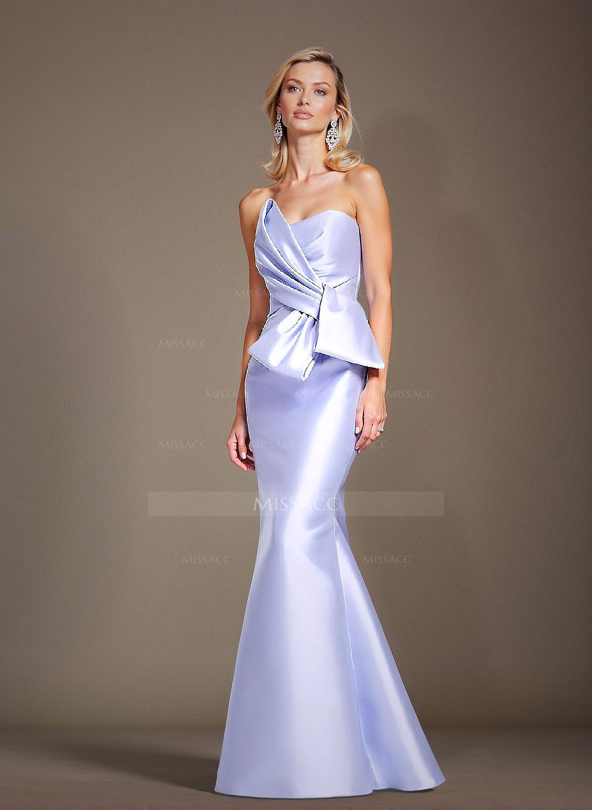 Mermaid Strapless Sleeveless Floor-Length Satin Mother Of The Bride Dresses With Bow(s)