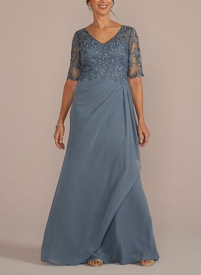 Sheath/Column V-Neck 1/2 Sleeves Chiffon/Lace Mother Of The Bride Dresses
