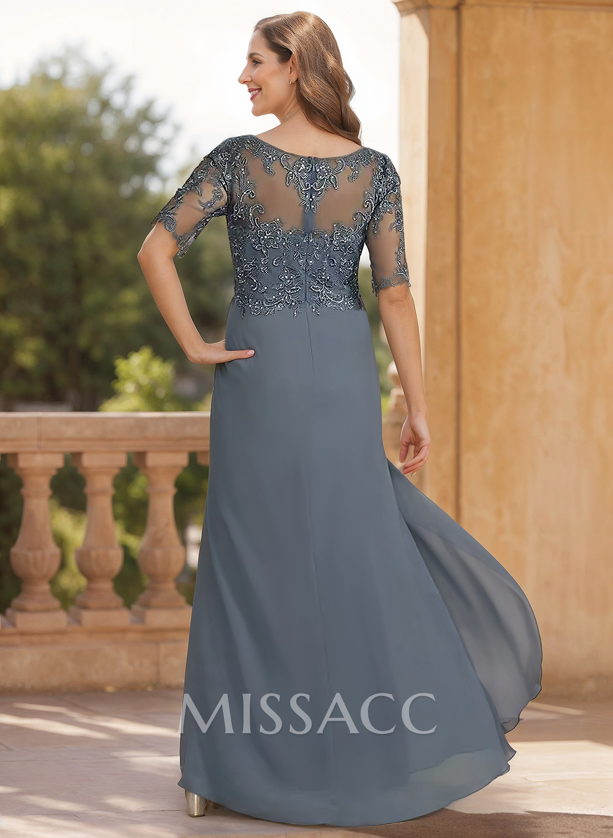 Sheath/Column V-Neck 1/2 Sleeves Chiffon/Lace Mother Of The Bride Dresses