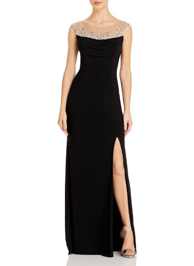 Sheath/Column Illusion Neck Jersey Mother Of The Bride Dresses With Split Front