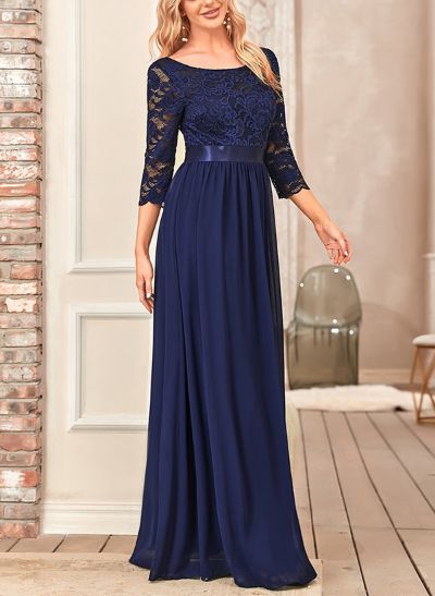 A-Line Scoop Neck 3/4 Sleeves Chiffon/Lace Mother Of The Bride Dresses