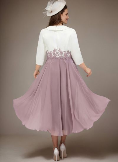 A-Line V-Neck 3/4 Sleeves Chiffon/Lace Cocktail Dresses