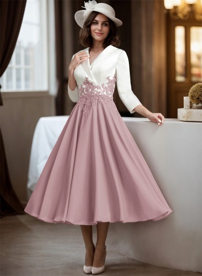 A-Line V-Neck 3/4 Sleeves Chiffon/Lace Mother Of The Bride Dresses