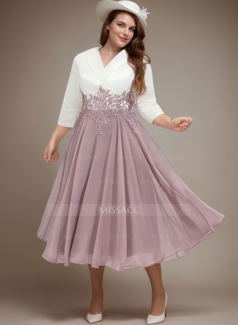 A-Line V-Neck 3/4 Sleeves Chiffon/Lace Mother Of The Bride Dresses