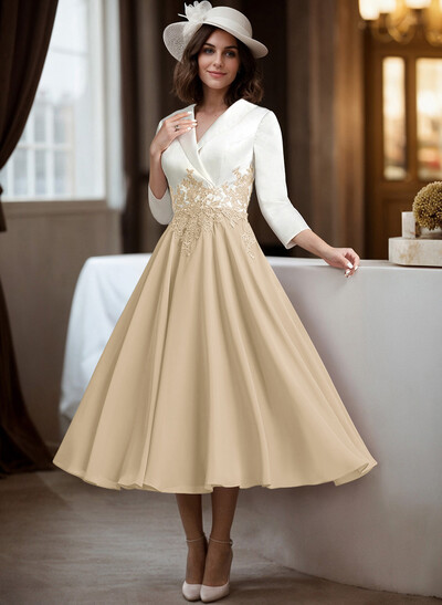 A-Line V-Neck 3/4 Sleeves Chiffon/Lace Mother Of The Bride Dresses