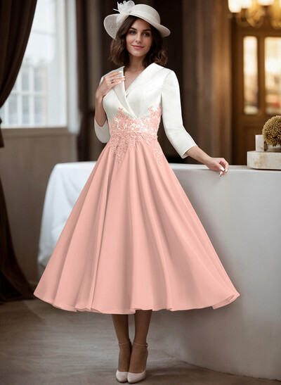 A-Line V-Neck 3/4 Sleeves Chiffon/Lace Mother Of The Bride Dresses