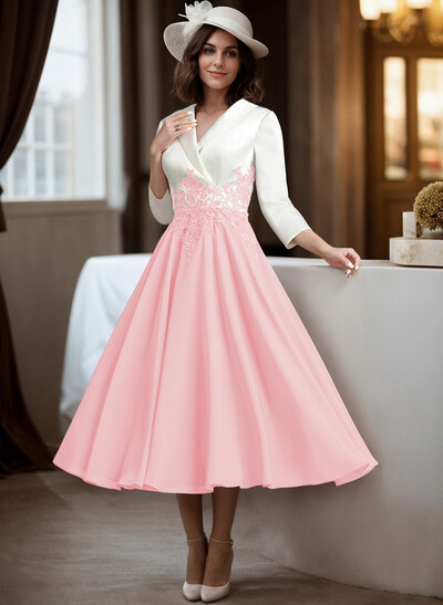A-Line V-Neck 3/4 Sleeves Chiffon/Lace Mother Of The Bride Dresses