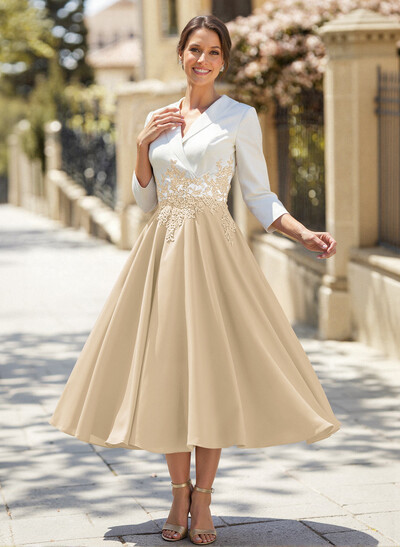 A-Line V-Neck 3/4 Sleeves Chiffon/Lace Mother Of The Bride Dresses