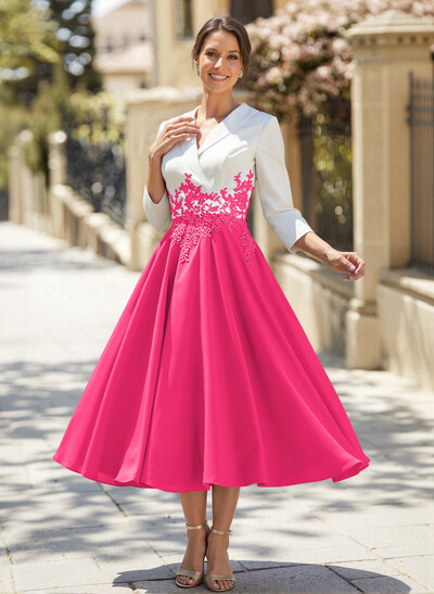 A-Line V-Neck 3/4 Sleeves Chiffon/Lace Mother Of The Bride Dresses