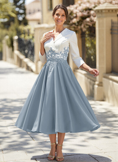 A-Line V-Neck 3/4 Sleeves Chiffon/Lace Mother Of The Bride Dresses